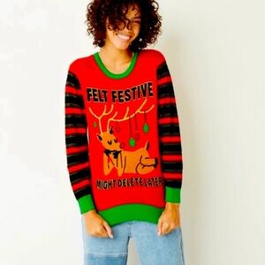 MIGHTY FINE WOMEN’S REINDEER  SWEATER - RED MANY SIZES (NEW WITH TAGS) A19
